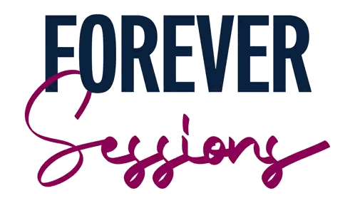 a logo that says forever sessions in blue and red
