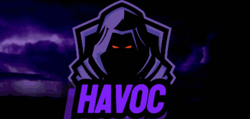 A Logo That Says Hhavoc With A Hooded Figure GIF