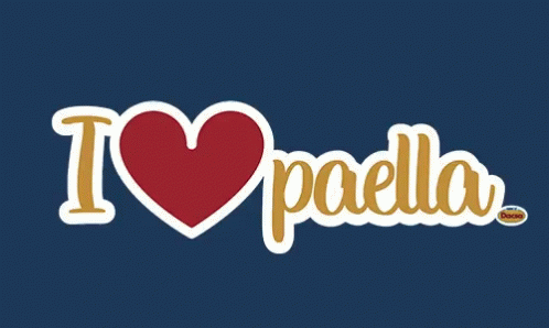 A Logo That Says I Love Paella With A Red Heart GIF