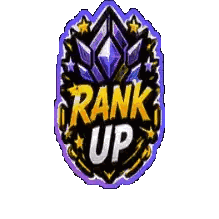 a logo that says rank up in yellow letters