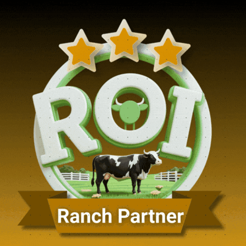 a logo that says roi ranch partner with a cow in the middle