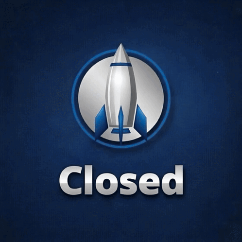 A Logo With A Rocket And The Word Closed GIF