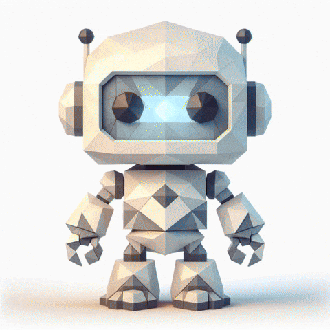 A Low Poly Robot With A Blue Light Coming Out Of The Eyes GIF