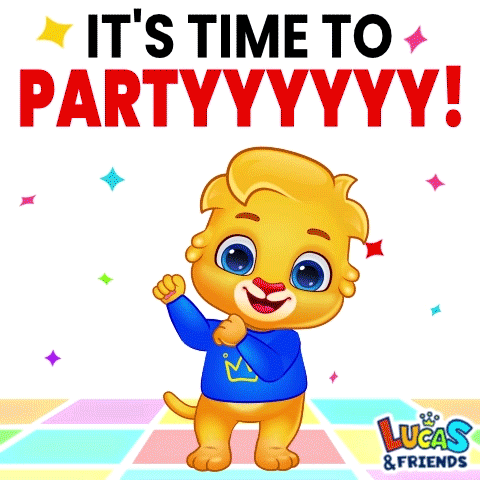 A Lucas And Friends Advertisement With A Cartoon Character Dancing GIF