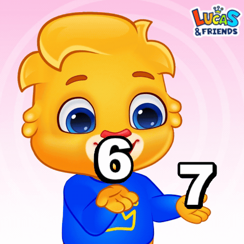 A Lucas And Friends Advertisement With A Cartoon Character Holding The Number 7 GIF