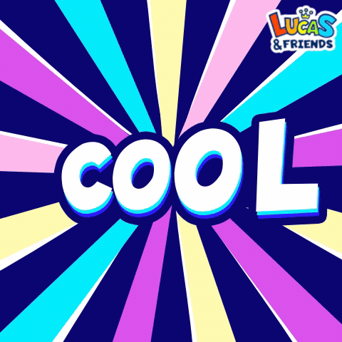 A Lucas And Friends Advertisement With A Colorful Background GIF
