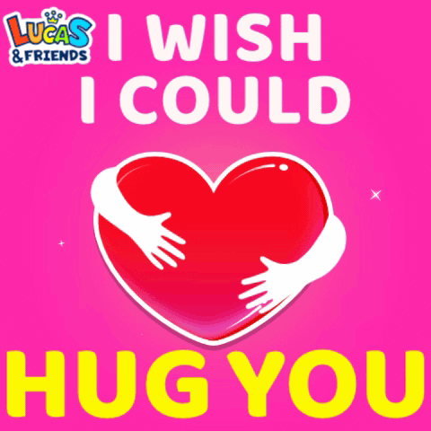 A Lucas And Friends Advertisement With A Heart Hugging Itself GIF