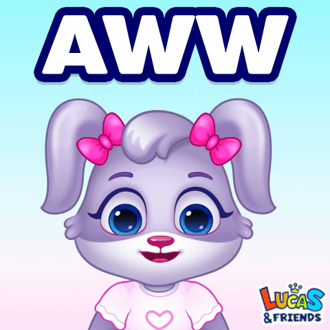 A Lucas And Friends Advertisement With A Purple Bunny On It GIF