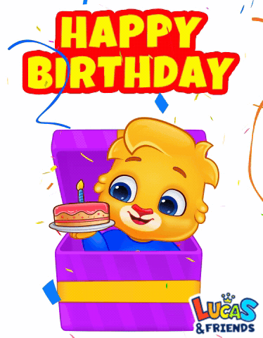 Lucas And Friends Birthday Card With Bear And Cake GIF
