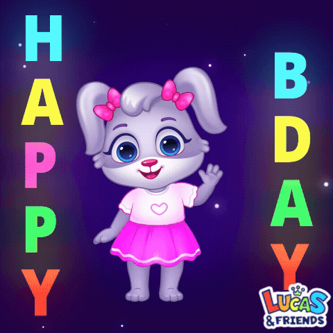 A Lucas And Friends Birthday Card With A Bunny Girl GIF