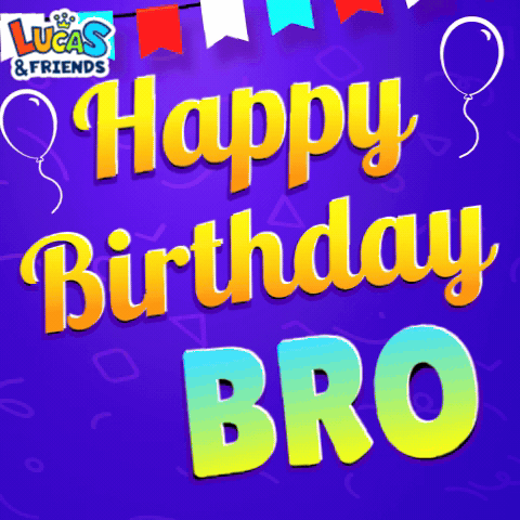 A Lucas And Friends Birthday Card With Balloons And Banners GIF