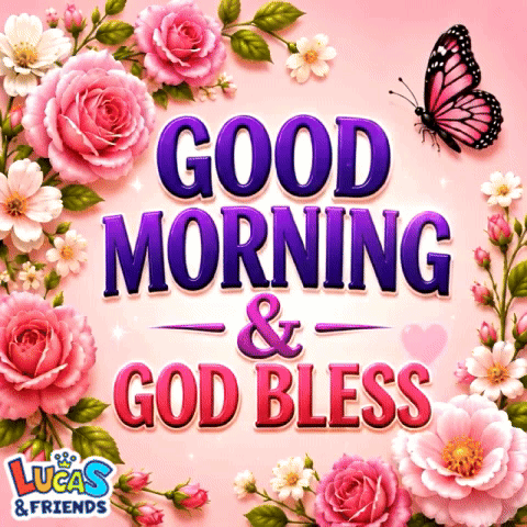 A Lucas And Friends Greeting Card With Flowers And A Butterfly GIF