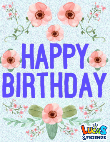 A Lucas And Friends Greeting Card With Pink Flowers GIF