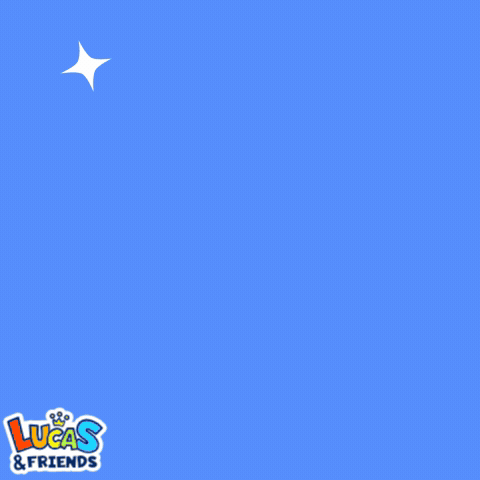 A Lucas And Friends Logo With The Word Awww On A Blue Background GIF