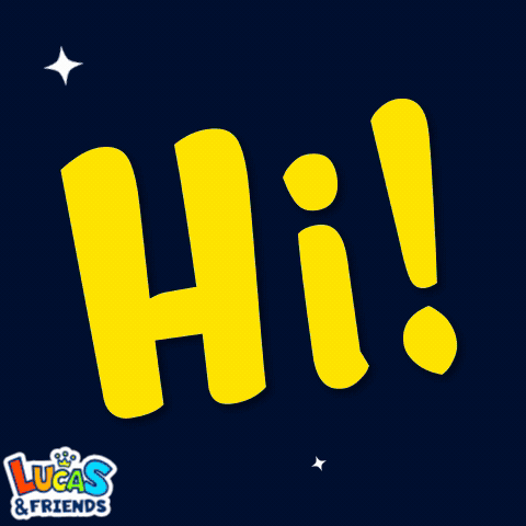 A Lucas And Friends Logo With The Word Hi On It GIF