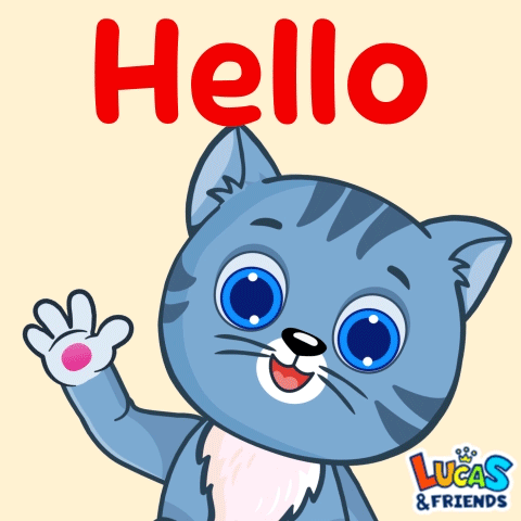 A Lucas And Friends Poster With A Blue Cat Waving GIF
