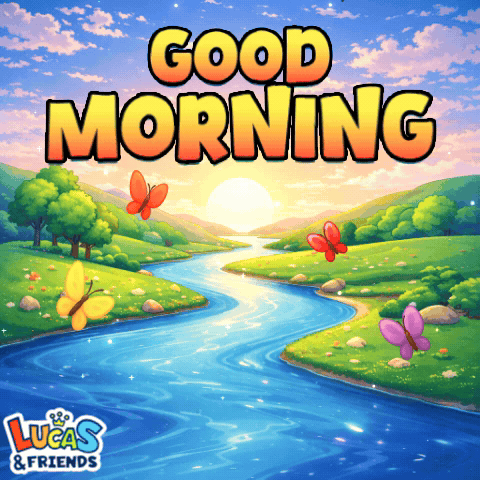 A Lucas And Friends Poster With A River In The Background GIF