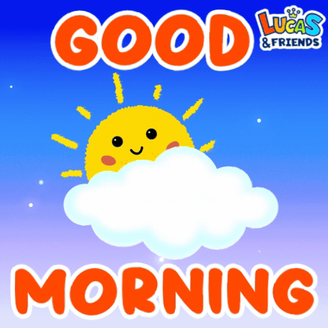 A Lucas And Friends Poster With A Sun And Cloud GIF