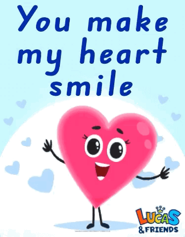 A Lucas And Friends Valentine 'S Day Card With A Smiling Heart On It GIF