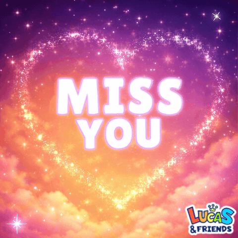 A Lucas & Friends Advertisement With A Heart Shaped Miss You Sign GIF