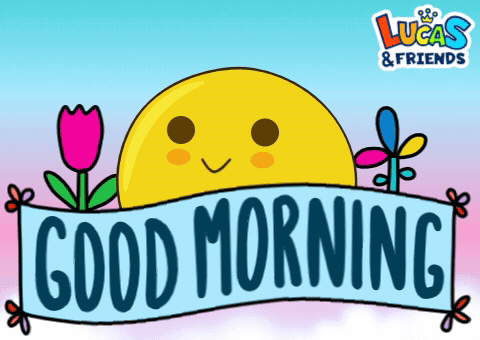 A Lucas & Friends Advertisement With A Sun And Flowers GIF