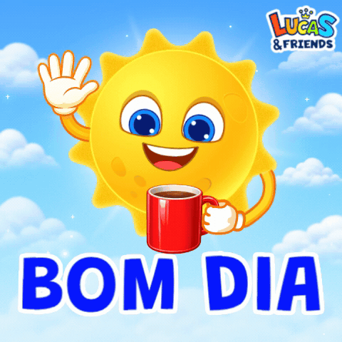 Lucas & Friends Sun Holding Red Coffee Cup GIF