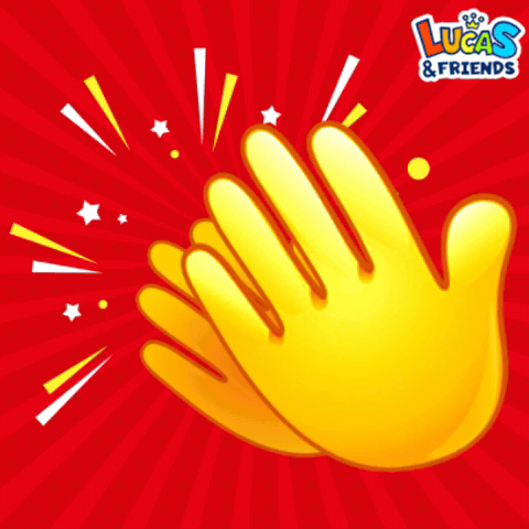 A Lucas & Friends Advertisement With A Yellow Hand Clapping GIF