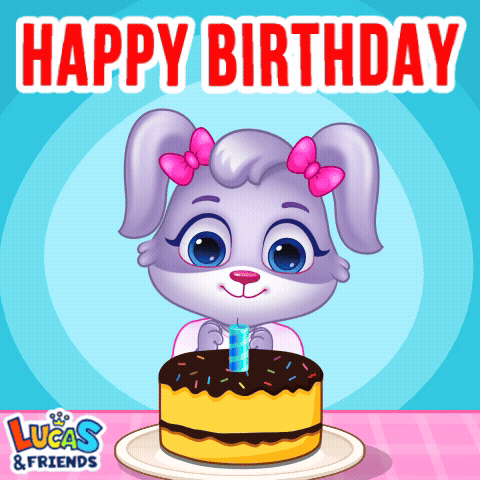A Lucas & Friends Birthday Card With A Bunny On It GIF