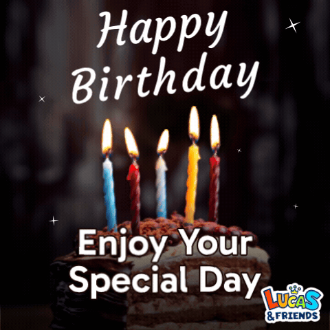 Lucas & Friends Birthday Card With Cake GIF