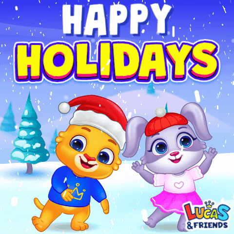A Lucas & Friends Christmas Greeting Card With A Cat And A Rabbit GIF
