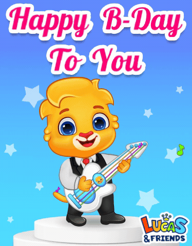 A Lucas & Friends Greeting Card With A Cat Holding A Guitar GIF