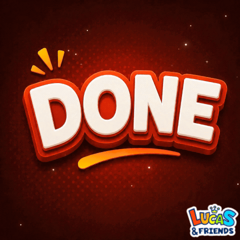 A Lucas & Friends Logo With The Word Done GIF