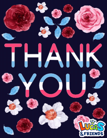A Lucas & Friends Thank You Card With Flowers GIF