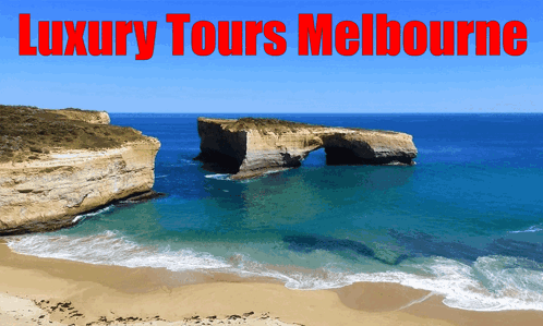 A Luxury Tours Melbourne Ad Shows A Beach And Cliffs GIF