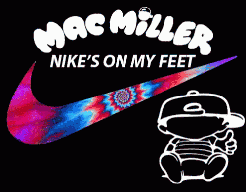 A Mac Miller Nike 'S On My Feet Logo With A Tie Dye Swoosh GIF
