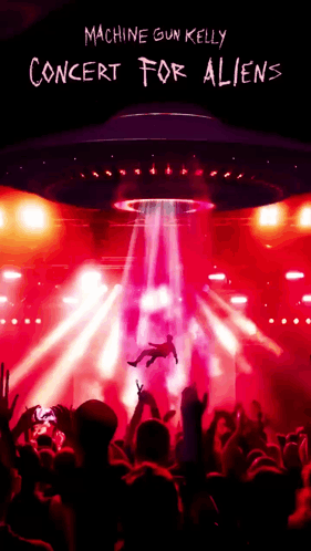A Machine Gun Kelly Concert For Aliens Poster Shows A Man Flying Through The Air GIF