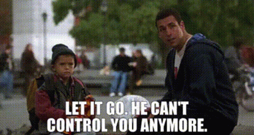 A Man And A Boy Are Sitting On A Sidewalk With The Words Let It Go He Can T Control You Anymore GIF
