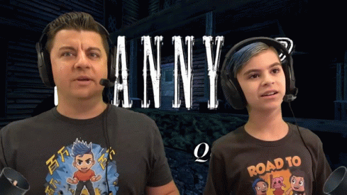 A Man And A Boy Wearing Headphones Are Playing A Game Called Tanny GIF