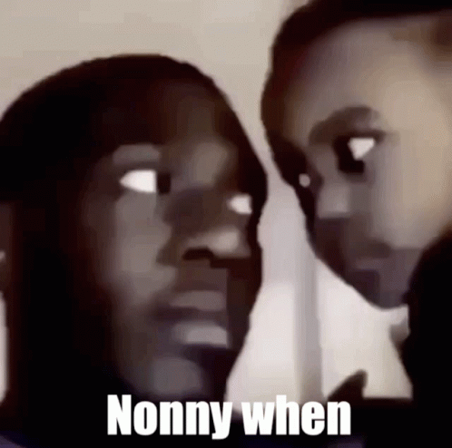 A Man And A Child Are Looking At Each Other With The Words " Nanny When " Written Below Them GIF