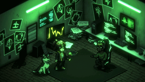 A Man And A Dog Are Standing In Front Of A Computer Screen That Says ' I 'M / ' GIF