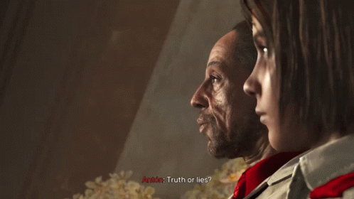 A Man And A Girl Are Looking At Each Other And The Girl Asks The Man If He Is Truth Or Lies GIF