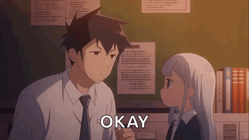 A Man And A Girl Are Looking At Each Other And The Word Okay Is Visible GIF