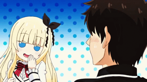 A Man And A Girl Are Standing Next To Each Other And The Girl Has A Surprised Look On Her Face GIF