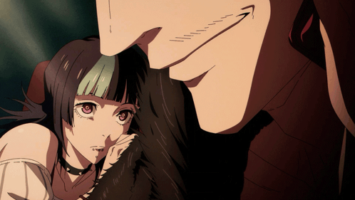 A Man And A Girl Are Standing Next To Each Other And The Girl Is Covering Her Mouth With Her Hand GIF