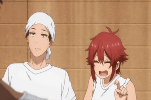 A Man And A Girl Are Standing Next To Each Other And The Girl Is Waving GIF
