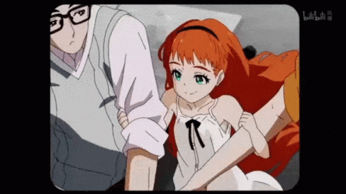 A Man And A Girl Are Standing Next To Each Other And The Girl Is Wearing Glasses GIF