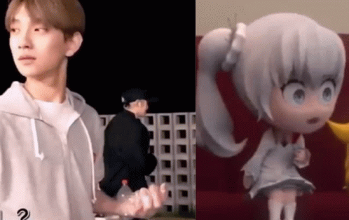 A Man And A Girl Are Standing Next To Each Other In A Room . GIF