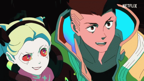 A Man And A Girl Are Standing Next To Each Other With A Netflix Logo In The Background GIF