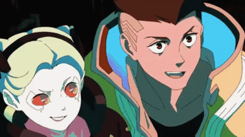 A Man And A Girl Are Standing Next To Each Other GIF