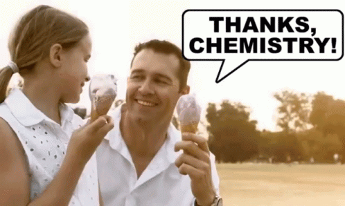 A Man And A Little Girl Are Eating Ice Cream With A Speech Bubble Saying Thanks Chemistry GIF